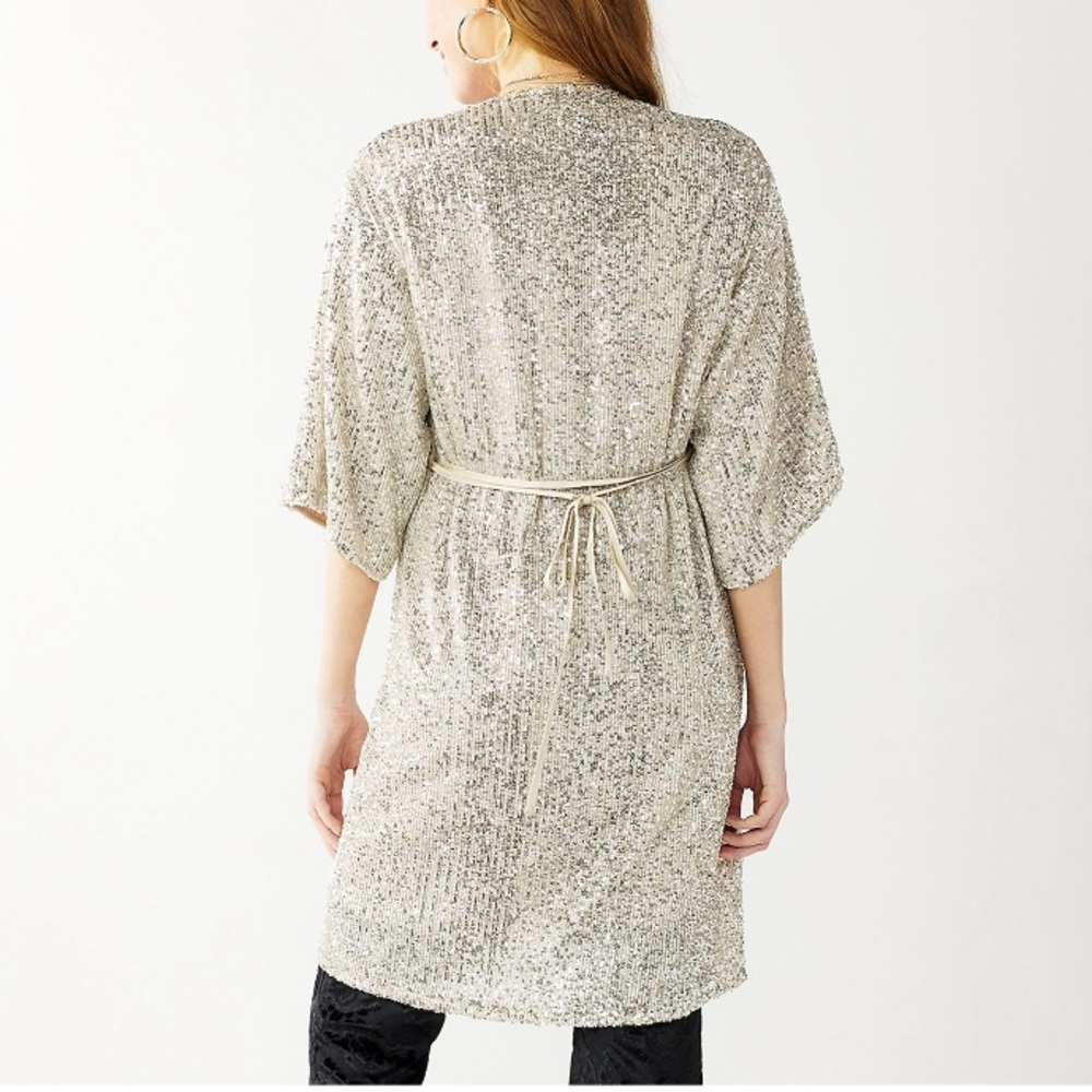 🎉HP🎉 Juniors’ SO Champagne Gold Sequin Kimono XS/S NWT - Picture 3 of 7